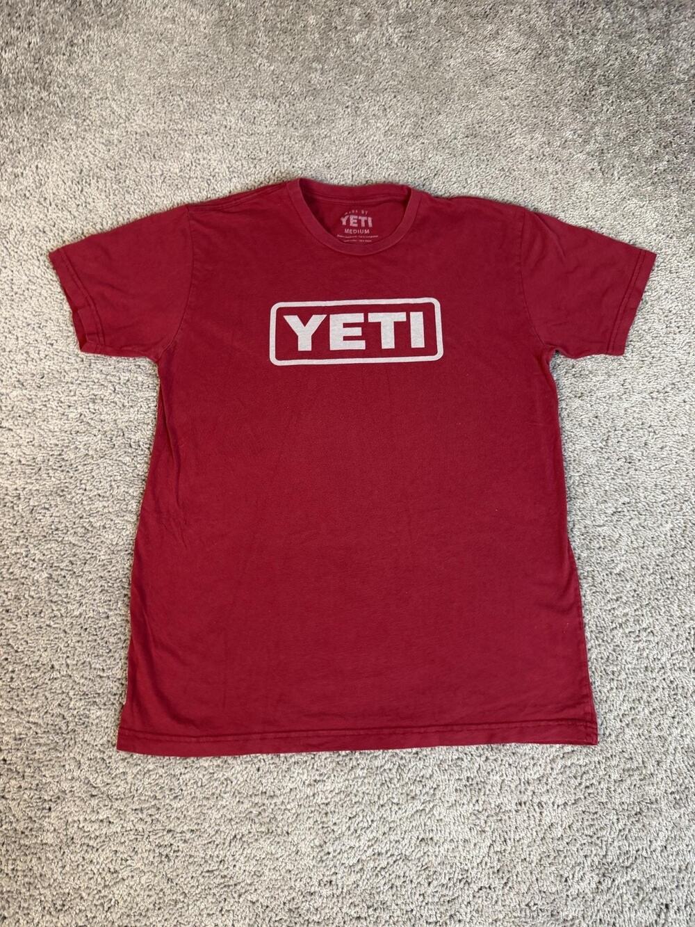 Yeti Shirt Mens Medium Red YETI Front Logo Crew Neck Cotton Tagless Graphic Tee